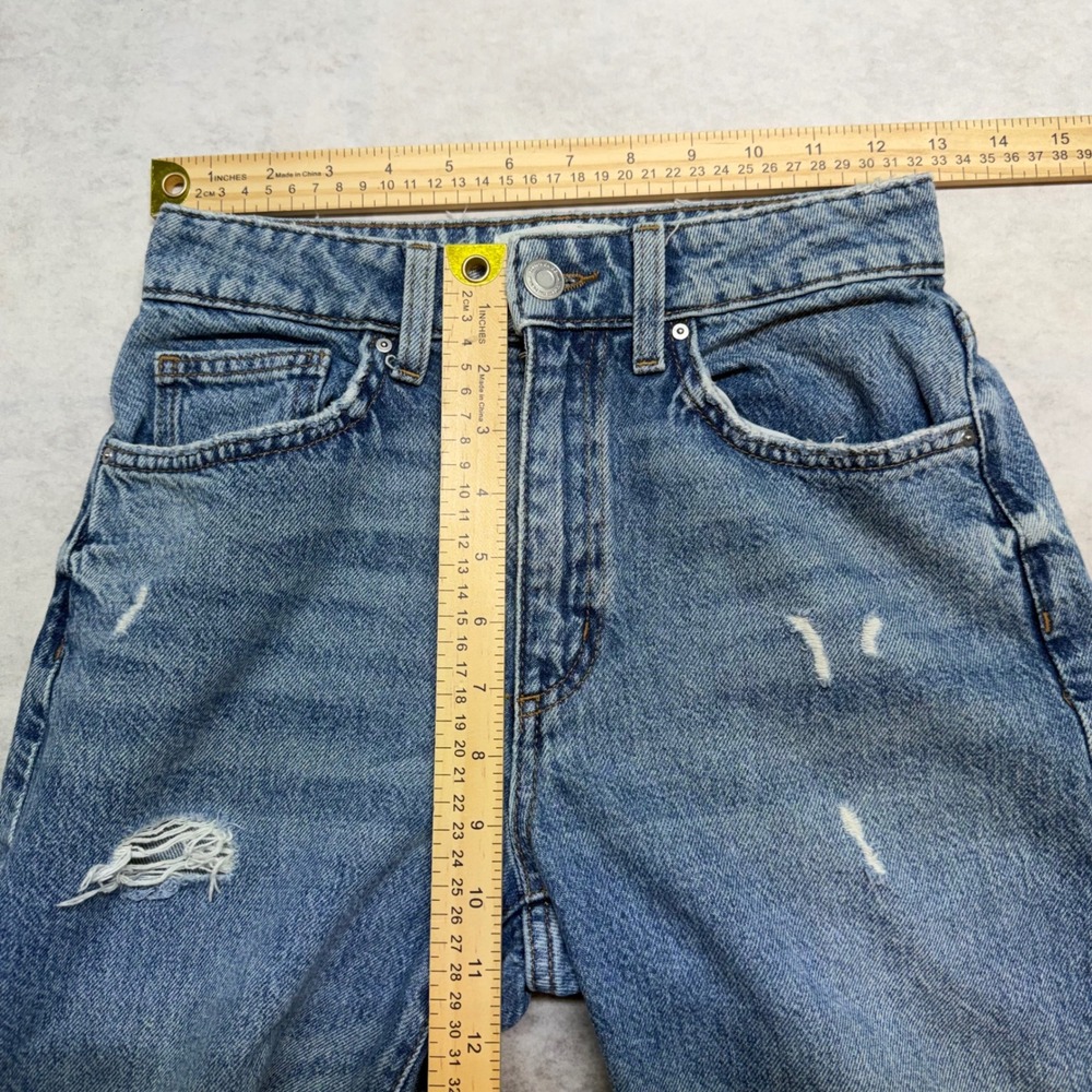 Cotton On Original Straight Jean High Waisted Distressed Blue Denim Size 0 - Picture 5 of 10